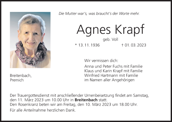 Anzeige von Agnes Krapf von MGO