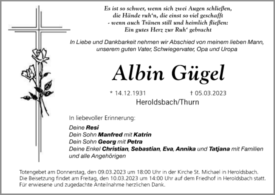 Anzeige von Albin Gügel von MGO