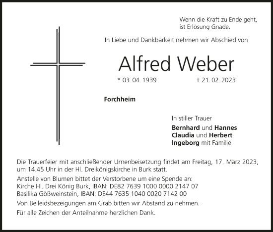 Anzeige von Alfred Weber von MGO