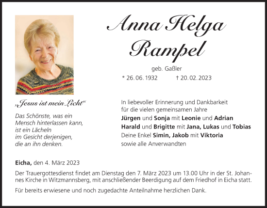 Anzeige von Anna Helga Rampel von MGO