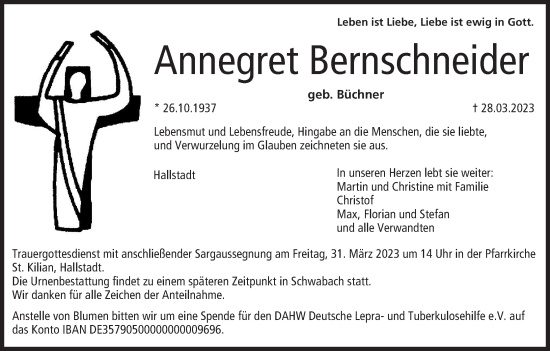 Anzeige von Annegret Bernschneider von MGO