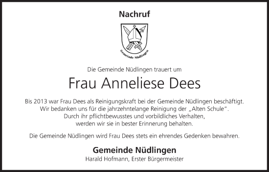 Anzeige von Anneliese Dees von MGO