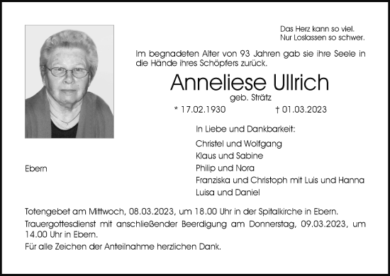 Anzeige von Anneliese Ullrich von MGO