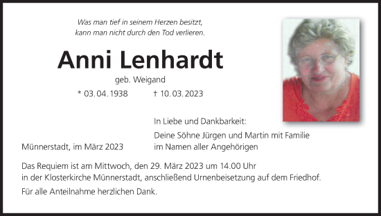 Anzeige von Anni Lenhardt von MGO