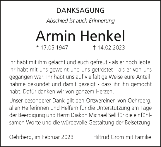 Anzeige von Armin Henkel von MGO