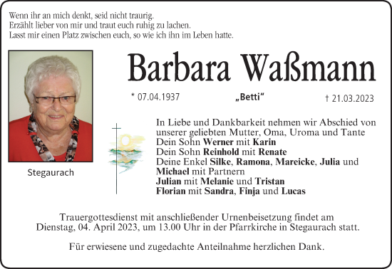 Anzeige von Barbara Waßmann von MGO