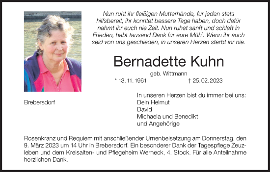Anzeige von Bernadette Kuhn von MGO