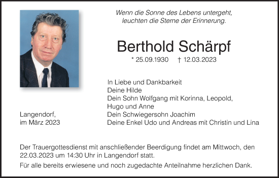 Anzeige von Berthold Schärpf von MGO