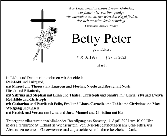 Anzeige von Betty Peter von MGO