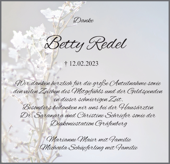 Anzeige von Betty Redel von MGO
