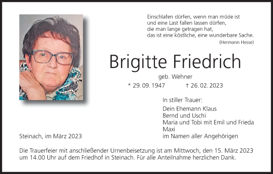 Anzeige von Brigitte Friedrich von MGO