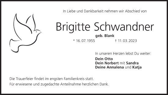 Anzeige von Brigitte Schwandner von MGO