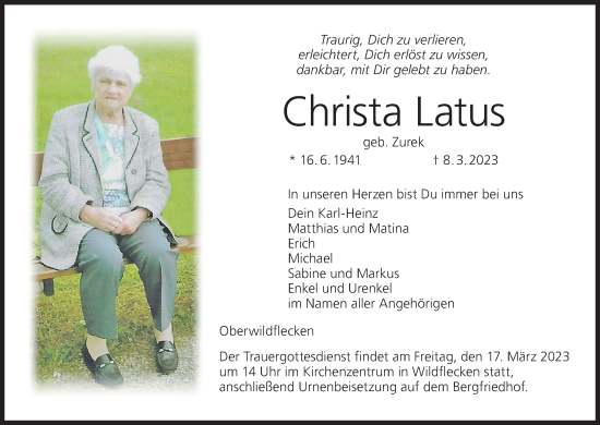 Anzeige von Christa Latus von MGO
