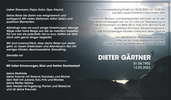 Anzeige von Dieter Gärtner von MGO
