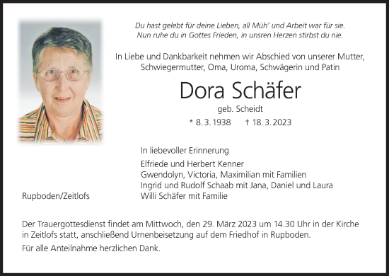Anzeige von Dora Schäfer von MGO