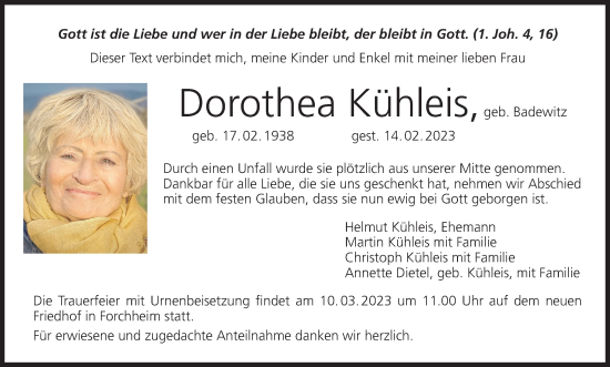 Anzeige von Dorothea Kühleis von MGO
