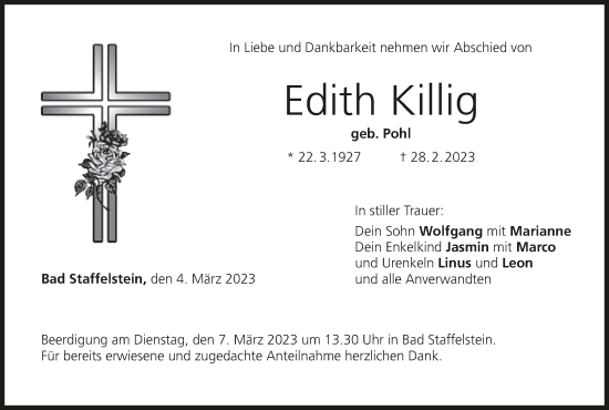Anzeige von Edith Killig von MGO