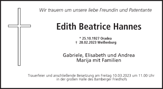 Anzeige von Edith Beatrice Hannes von MGO