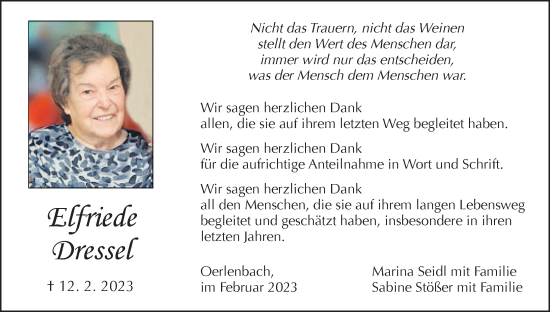 Anzeige von Elfriede Dressel von MGO
