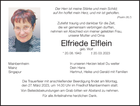 Anzeige von Elfriede Elflein von MGO