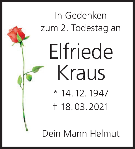 Anzeige von Elfriede Kraus von MGO