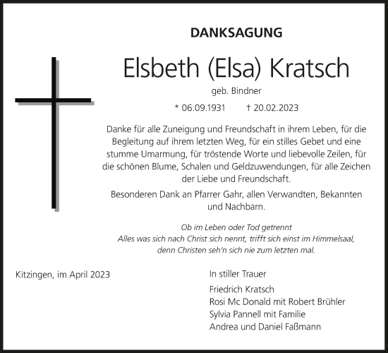 Anzeige von Elsbeth  Kratsch von MGO