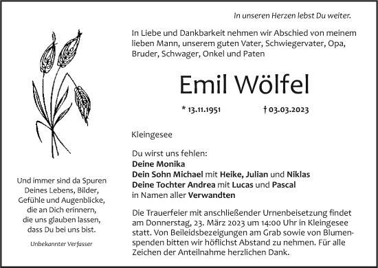Anzeige von Emil Wölfel von MGO