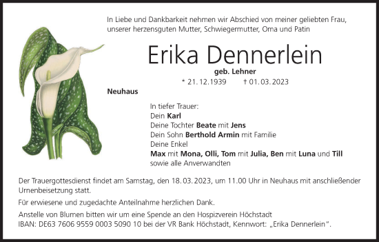 Anzeige von Erika Dennerlein von MGO