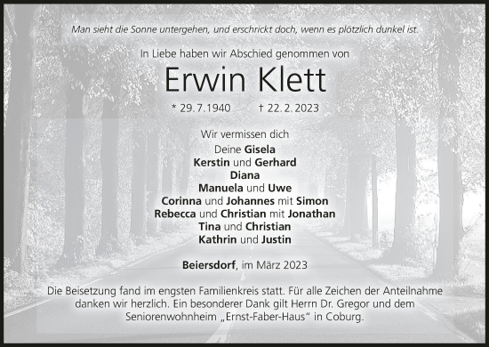 Anzeige von Erwin Klett von MGO