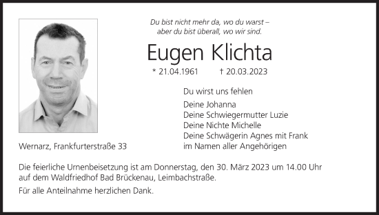 Anzeige von Eugen Klichta von MGO