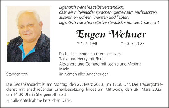 Anzeige von Eugen Wehner von MGO