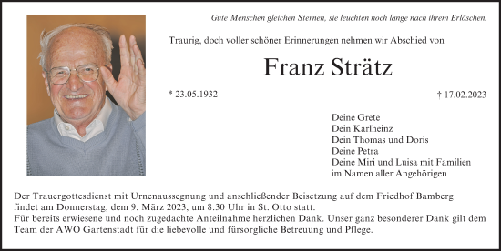 Anzeige von Franz Strätz von MGO