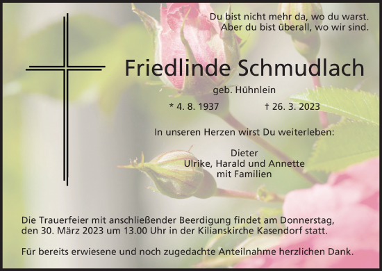 Anzeige von Friedlinde Schmudlach von MGO