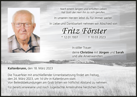 Anzeige von Fritz Förster von MGO