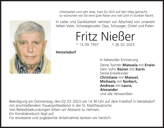 Anzeige von Fritz Nießer von MGO