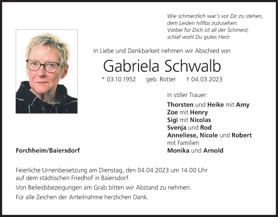 Anzeige von Gabriela Schwalb von MGO