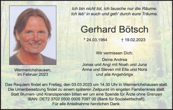Anzeige von Gerhard Bötsch von MGO