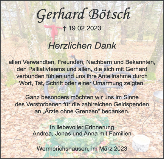 Anzeige von Gerhard Bötsch von MGO