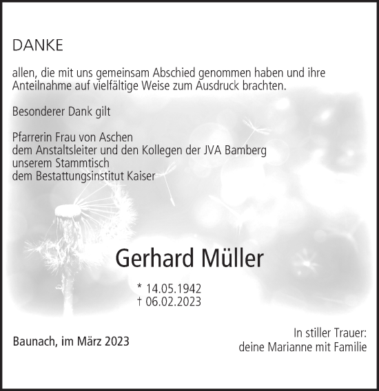 Anzeige von Gerhard Müller von MGO