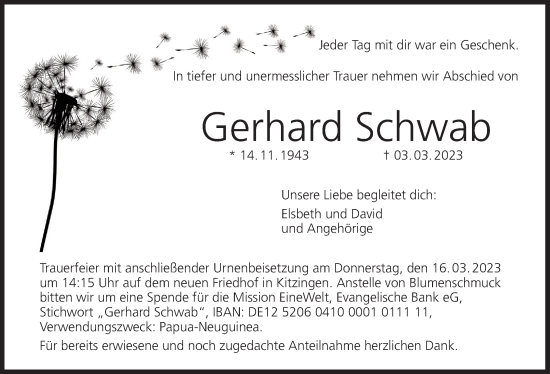 Anzeige von Gerhard Schwab von MGO