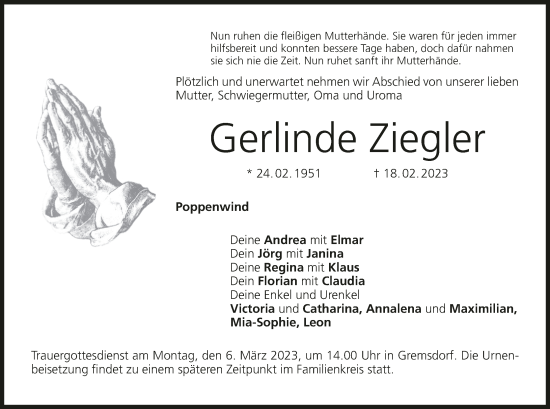 Anzeige von Gerlinde Ziegler von MGO