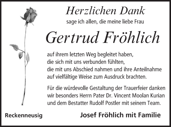Anzeige von Gertrud Fröhlich von MGO