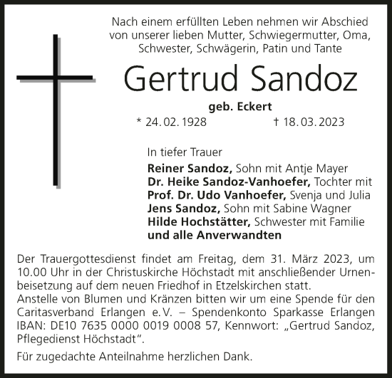 Anzeige von Gertrud Sandoz von MGO