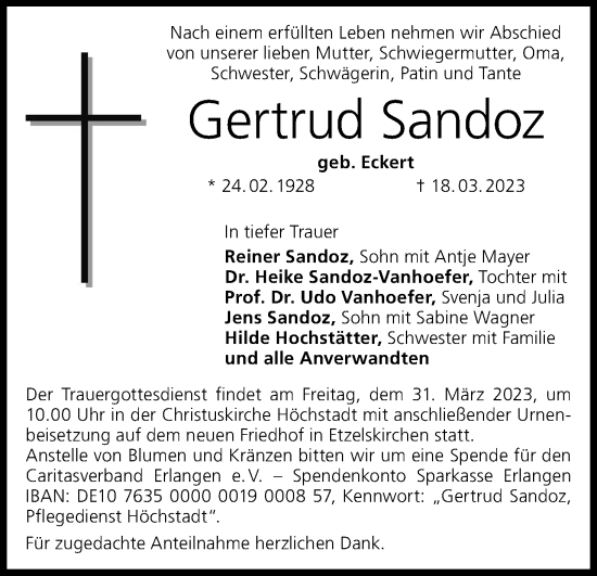 Anzeige von Gertrud Sandoz von MGO
