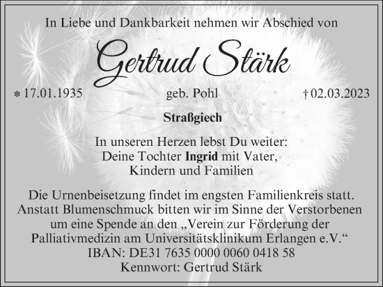 Anzeige von Gertrud Stärk von MGO