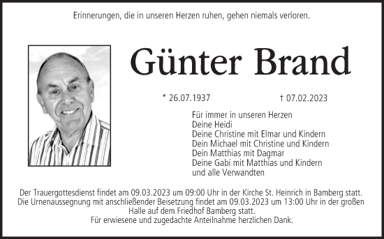 Anzeige von Günter Brand von MGO