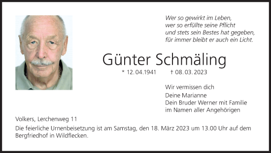 Anzeige von Günter Schmäling von MGO