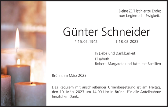 Anzeige von Günter Schneider von MGO