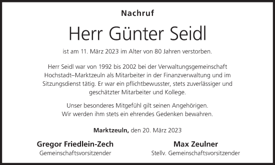 Anzeige von Günter Seidl von MGO