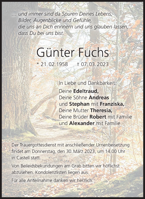 Anzeige von Günter Fuchs Fuchs von MGO